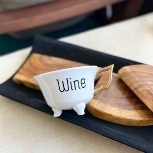 NEW Novelty Wine Teacup Mug Ceramic White Electroplated Gold Handle Quirky Gift